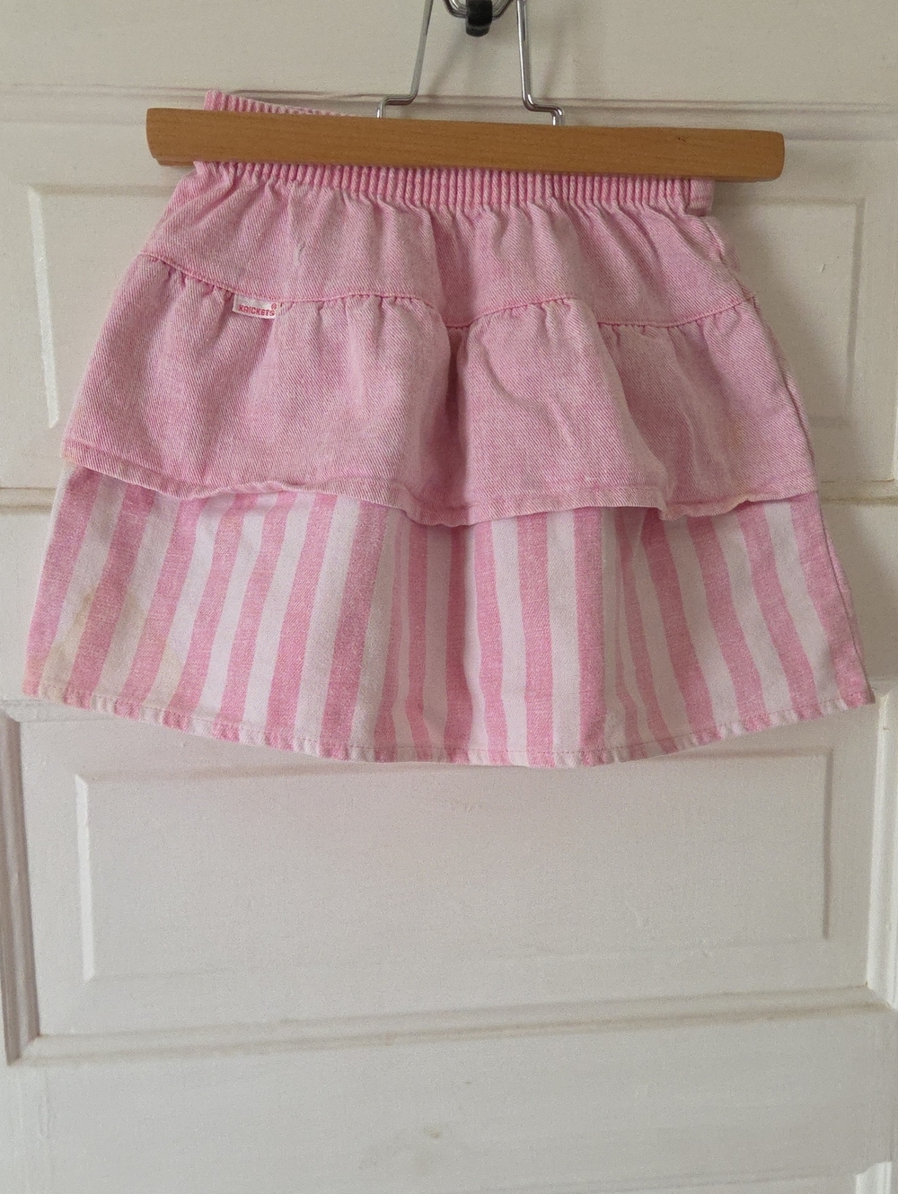 Girls' Pink Tiered Striped Skater Skirt — Elastic Waist